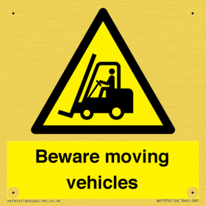 Beware moving vehicles with Warning forklift symbol